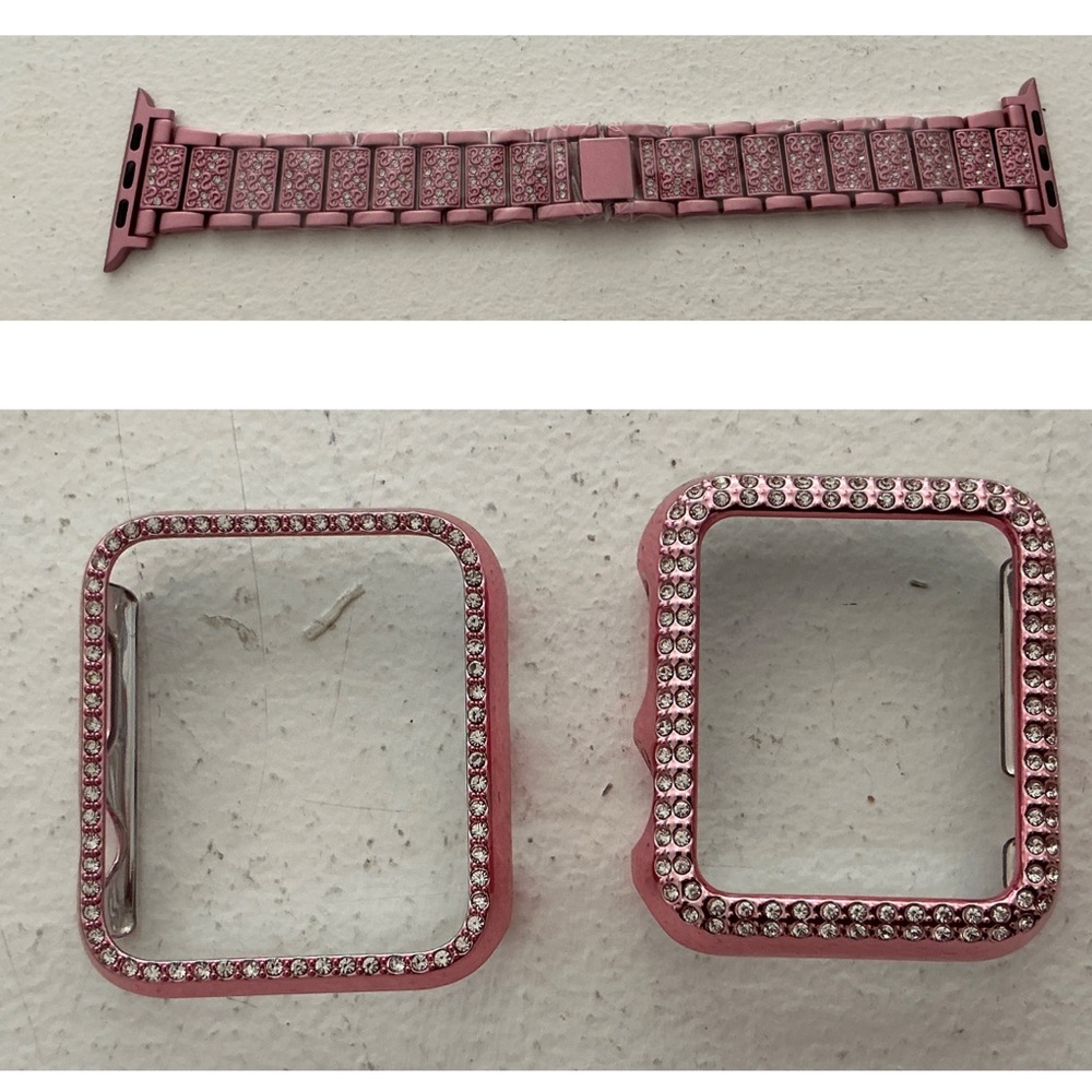 NEW PINK  RHINESTONE WATCH BAND AND CASE FOR APPLE WATCH  42mm SERIES 3/2/1